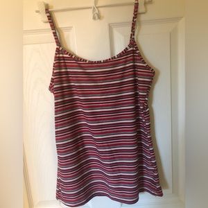 Ardene Basic Super Soft Spaghetti Strap Blue White & Red Stripe Tank Top